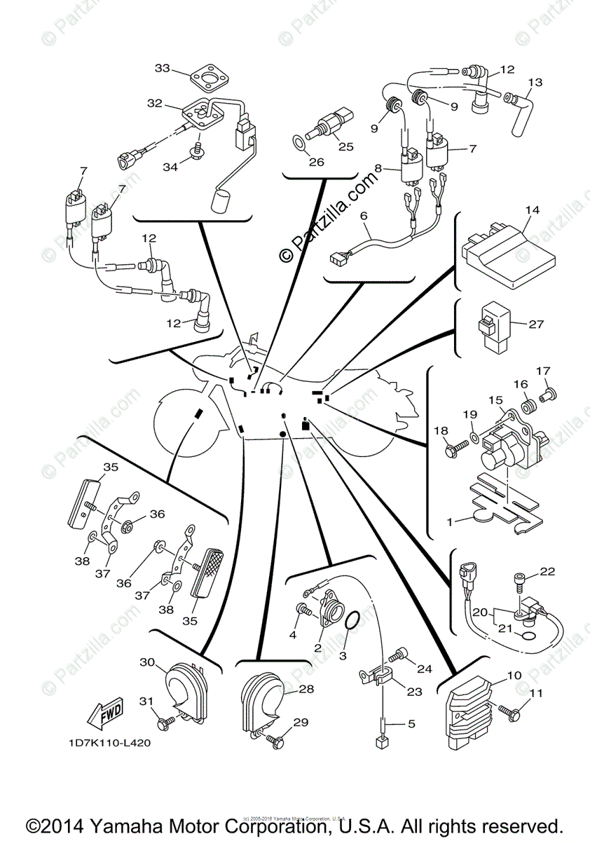 Yamaha Motorcycle 2012 OEM Parts Diagram for Electrical - 1 | Partzilla.com