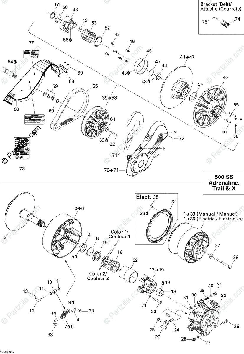 Ski-Doo 2005 MX Z 500 SS TRAIL OEM Parts Diagram for Pulley System ...