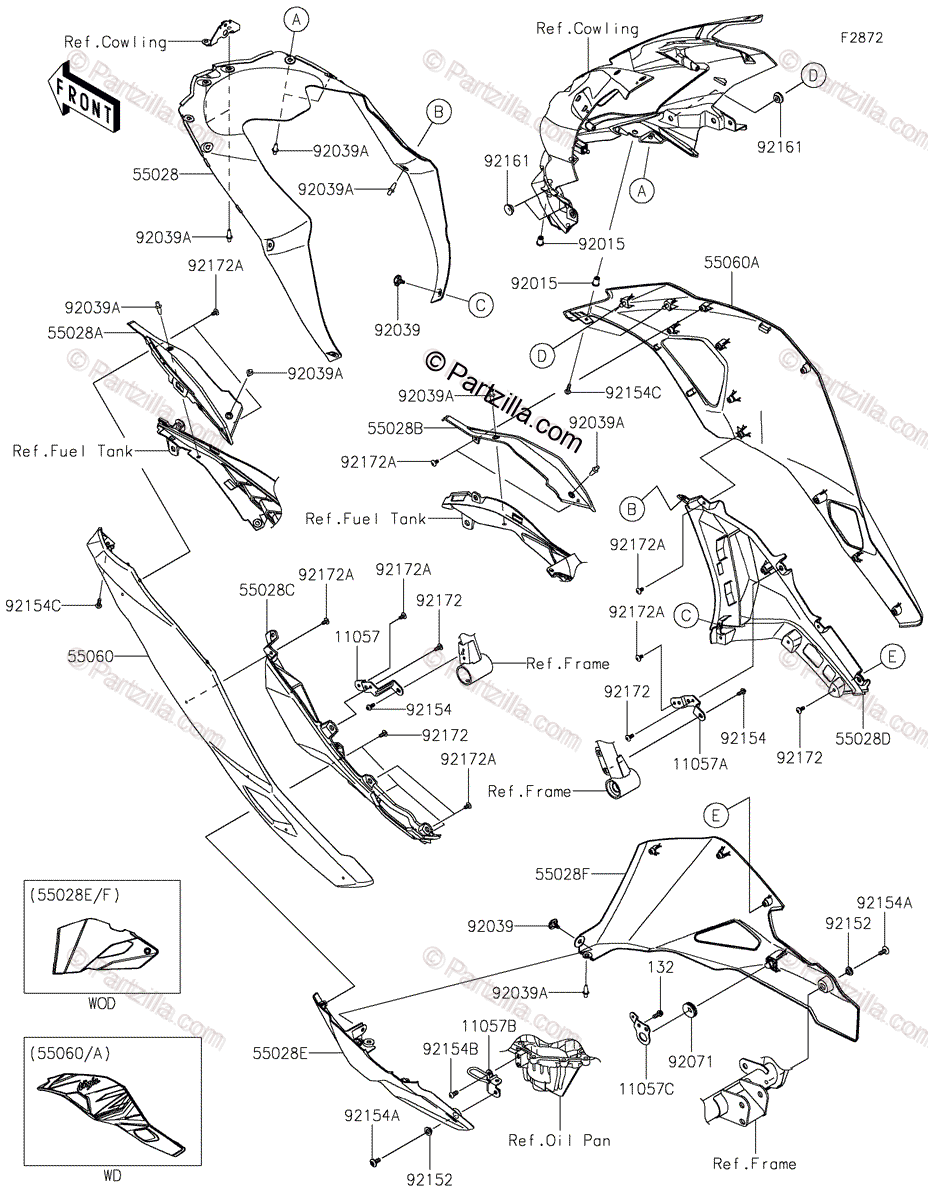 Kawasaki Motorcycle 2023 OEM Parts Diagram for Cowling Lowers 