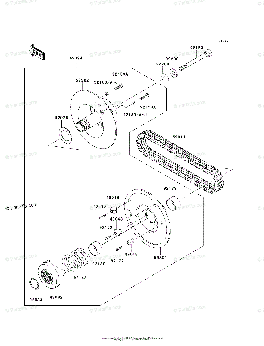 Kawasaki Side by Side 2012 OEM Parts Diagram for Driven Converter 