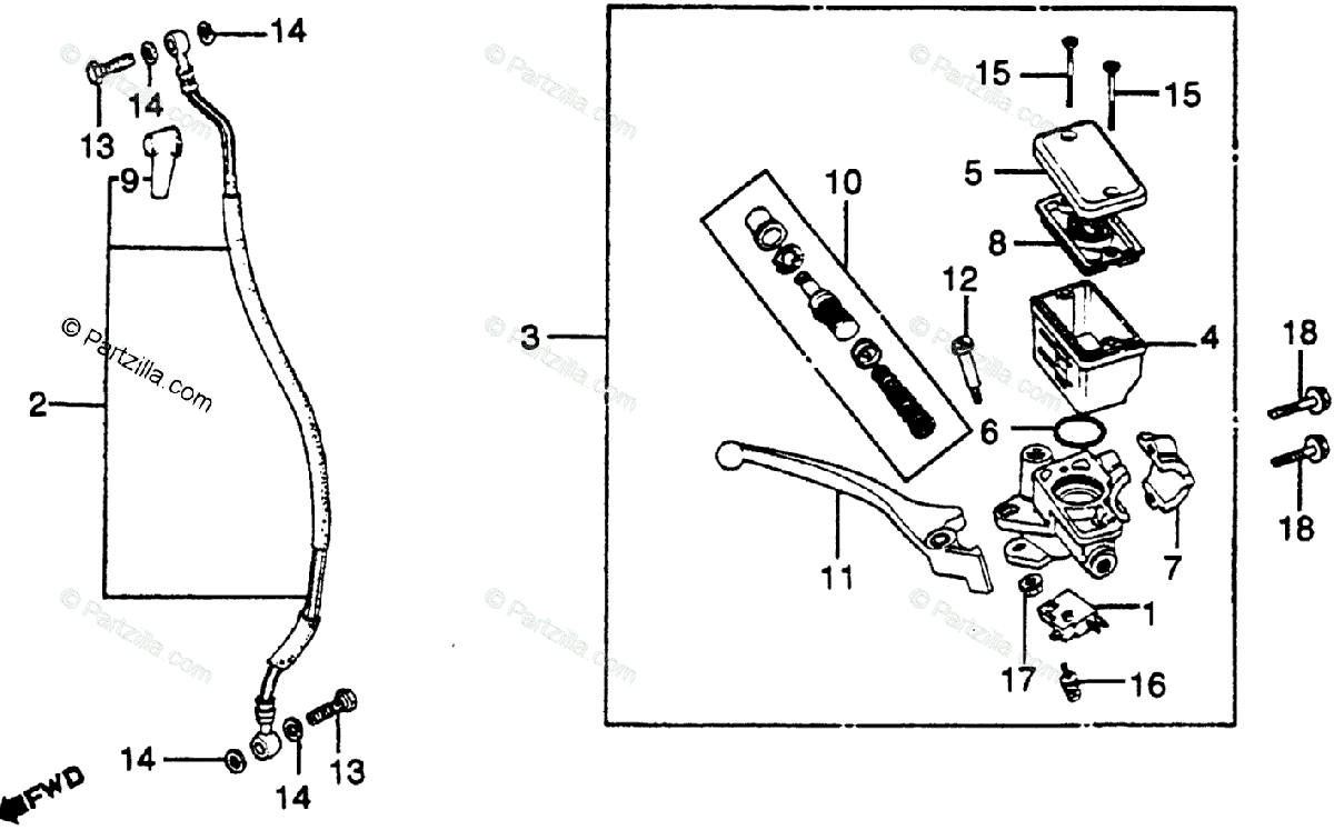 Honda Motorcycle 1982 OEM Parts Diagram for Front Brake Master Cylinder