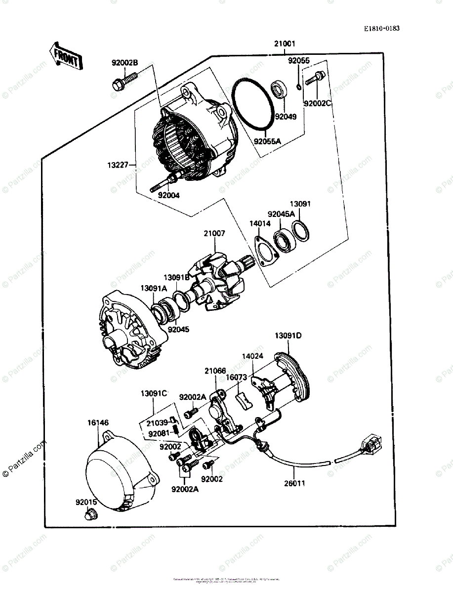 Kawasaki Motorcycle 1989 OEM Parts Diagram for GENERATOR 