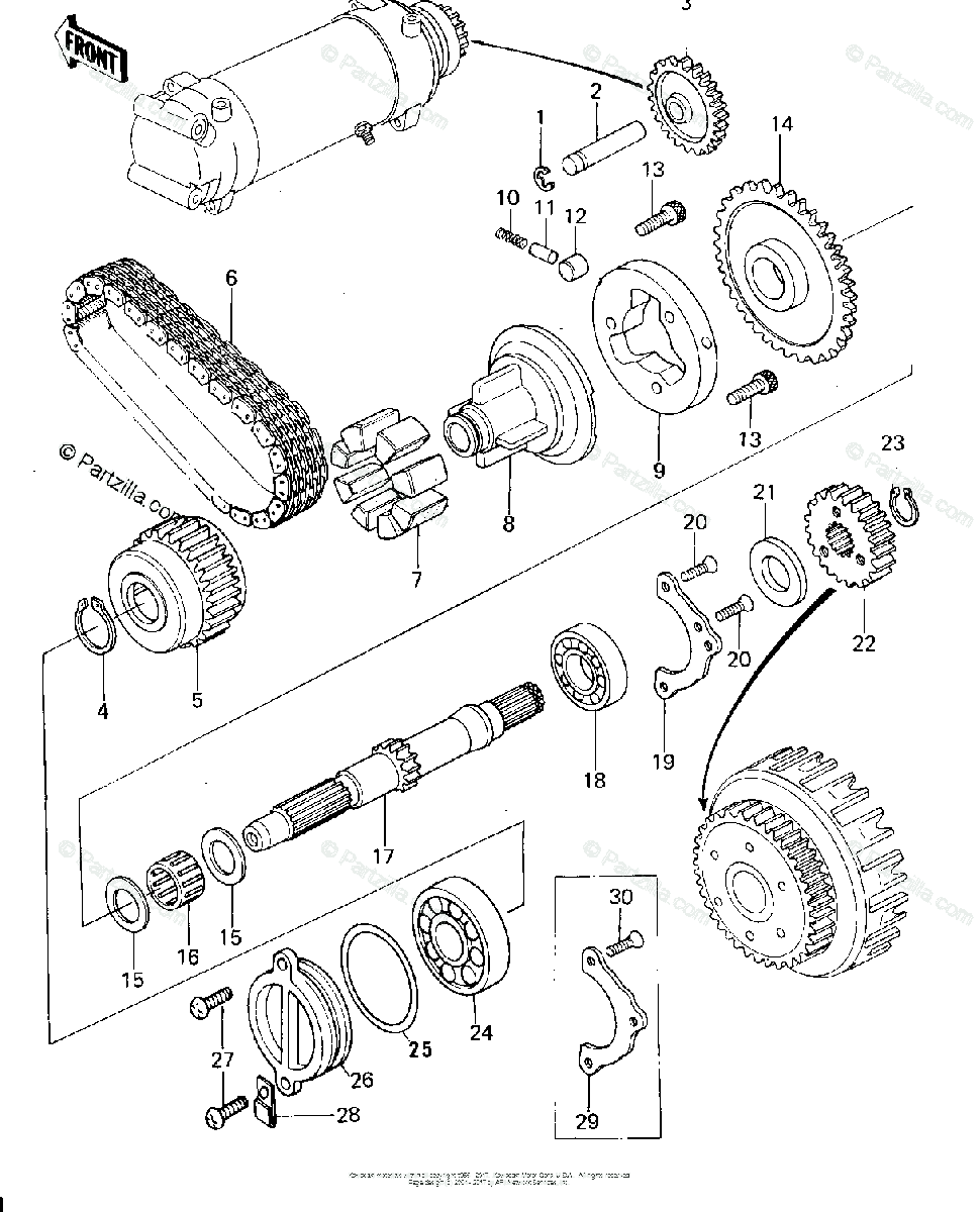 Kawasaki Motorcycle 1978 OEM Parts Diagram for SECONDARY SHAFT/STARTER  CLUTCH | Partzilla.com KZ650 Parts Partzilla