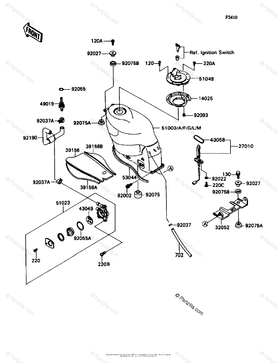 Kawasaki Motorcycle 1990 OEM Parts Diagram for FUEL TANK 