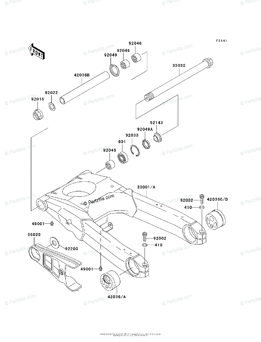 Kawasaki Motorcycle 1997 OEM Parts Diagram for Swingarm 
