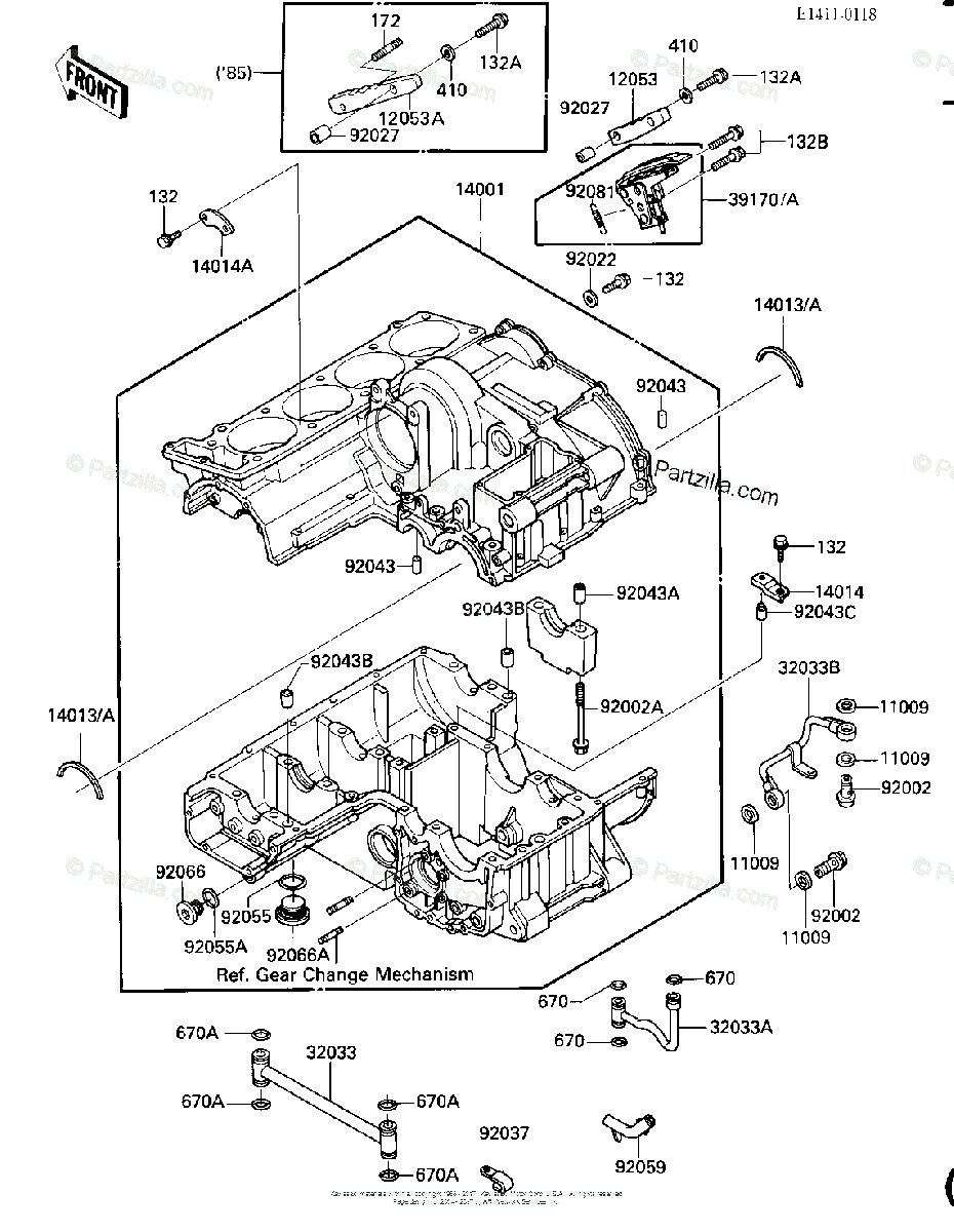 Kawasaki Motorcycle 1985 OEM Parts Diagram for CRANKCASE (-E/NO 