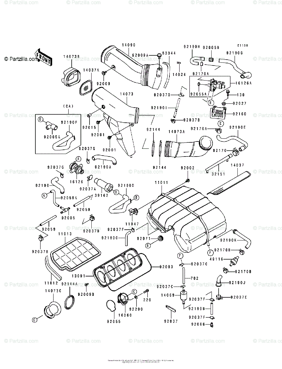 Kawasaki Motorcycle 1993 OEM Parts Diagram for AIR CLEANER 