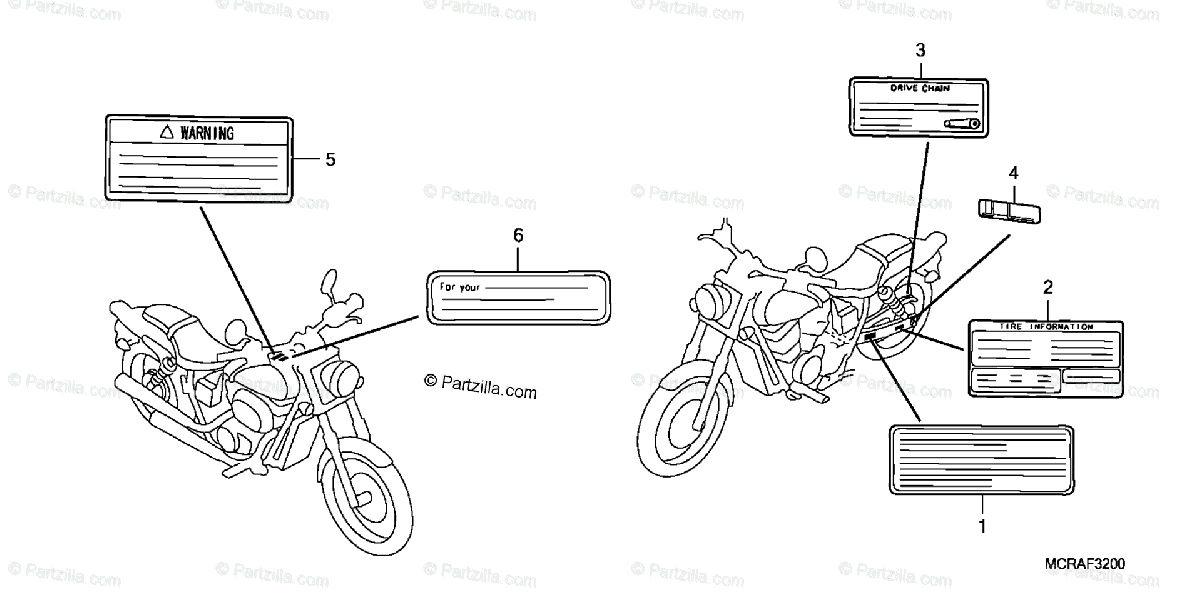 Honda Motorcycle 2007 OEM Parts Diagram for Labels | Partzilla.com