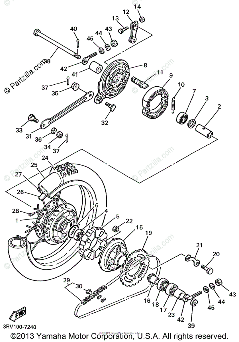 Yamaha Motorcycle 1999 OEM Parts Diagram for REAR WHEEL 