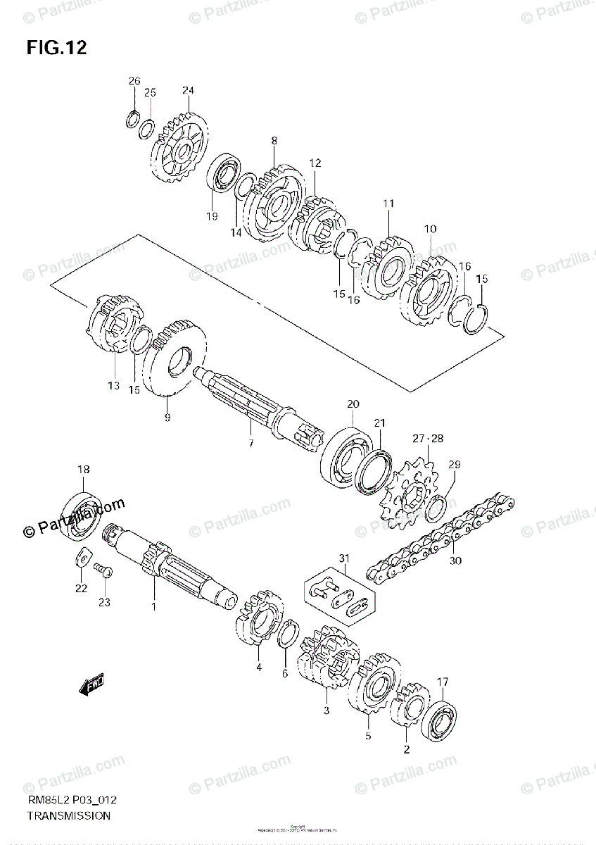 Suzuki Motorcycle 2012 OEM Parts Diagram for Transmission (RM85