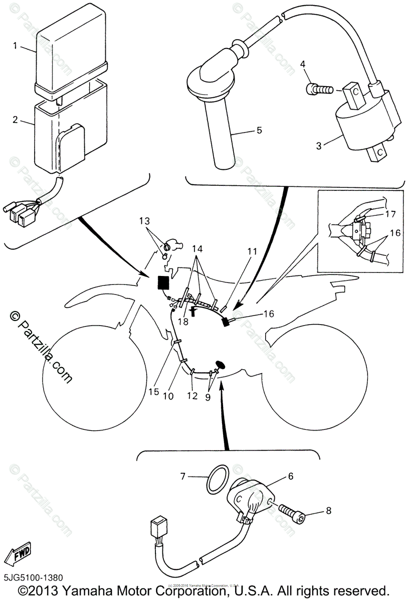 Yamaha Motorcycle 2001 OEM Parts Diagram for Electrical - 1 | Partzilla.com