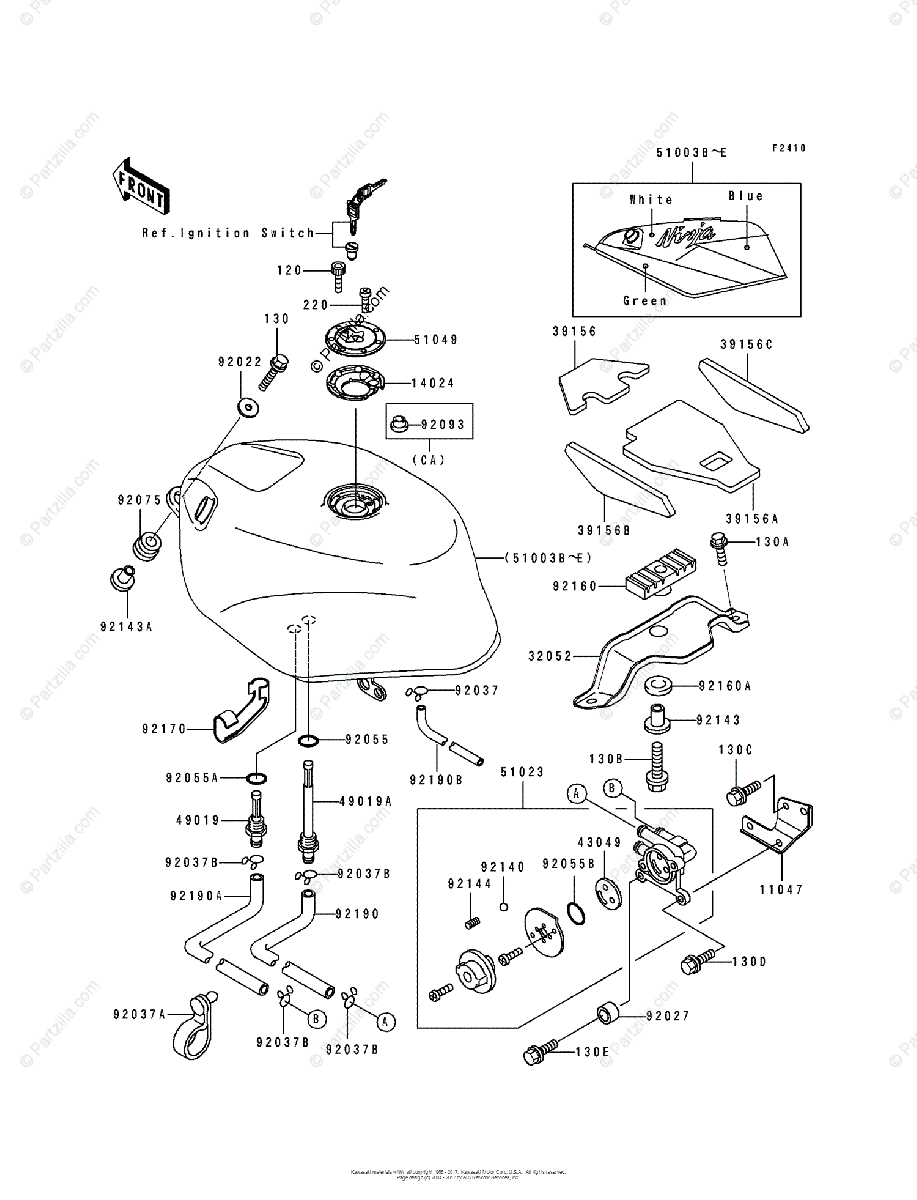 Kawasaki Motorcycle 1992 OEM Parts Diagram for FUEL TANK 