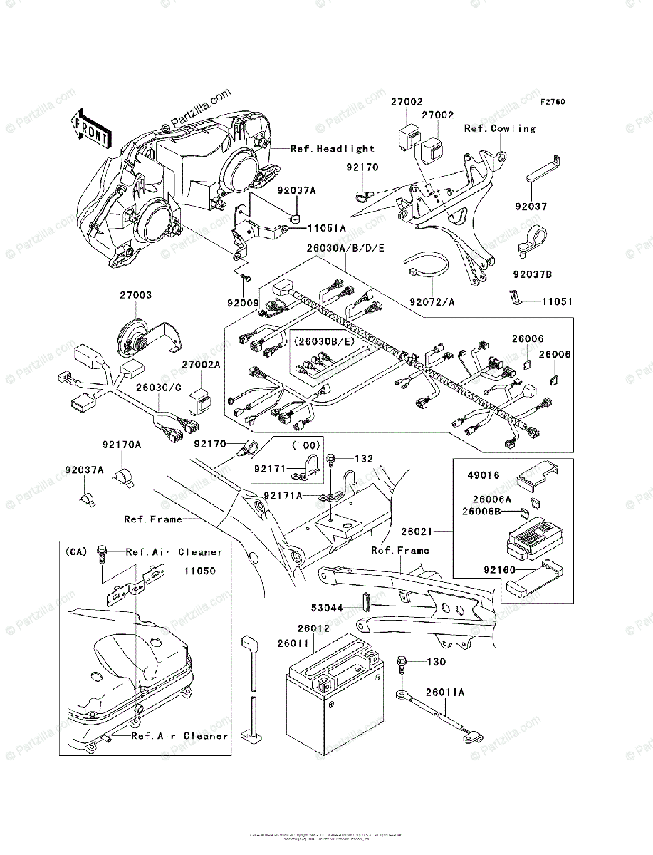 Kawasaki Motorcycle 2000 OEM Parts Diagram for Chassis Electrical 