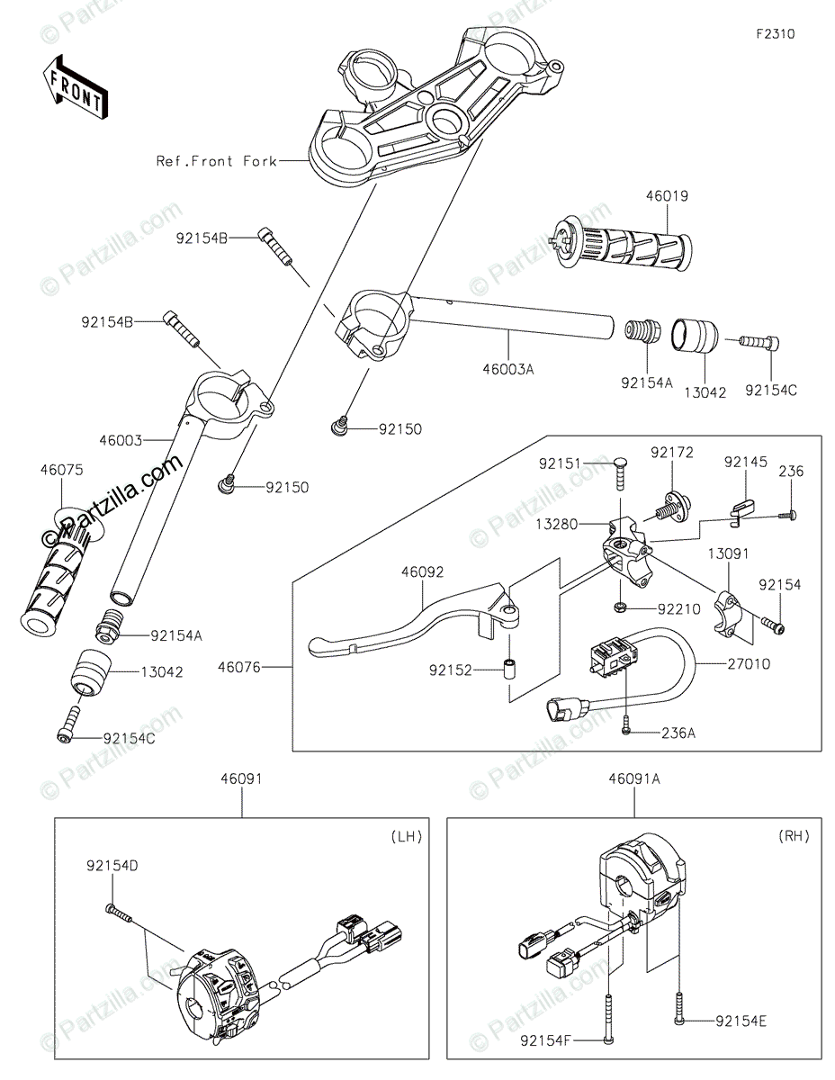 Kawasaki Motorcycle 2022 OEM Parts Diagram for HANDLEBAR 