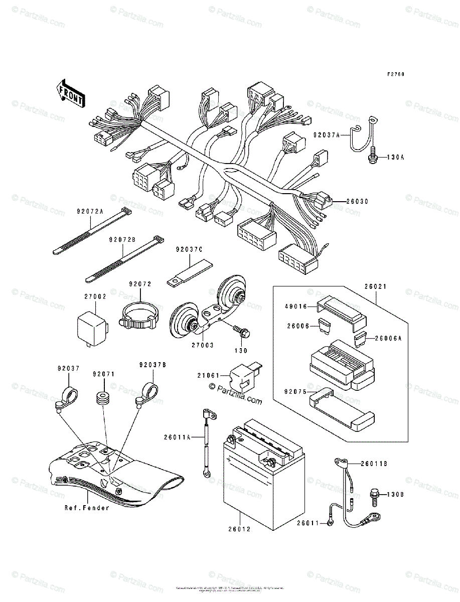 Kawasaki Motorcycle 1996 OEM Parts Diagram for Chassis Electrical 