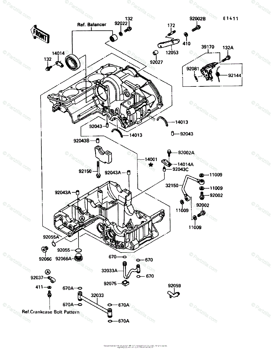 Kawasaki Motorcycle 1990 OEM Parts Diagram for CRANKCASE 