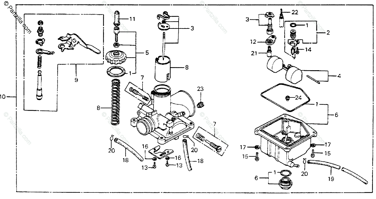 Honda Motorcycle 1977 OEM Parts Diagram for CARBURETOR | Partzilla.com