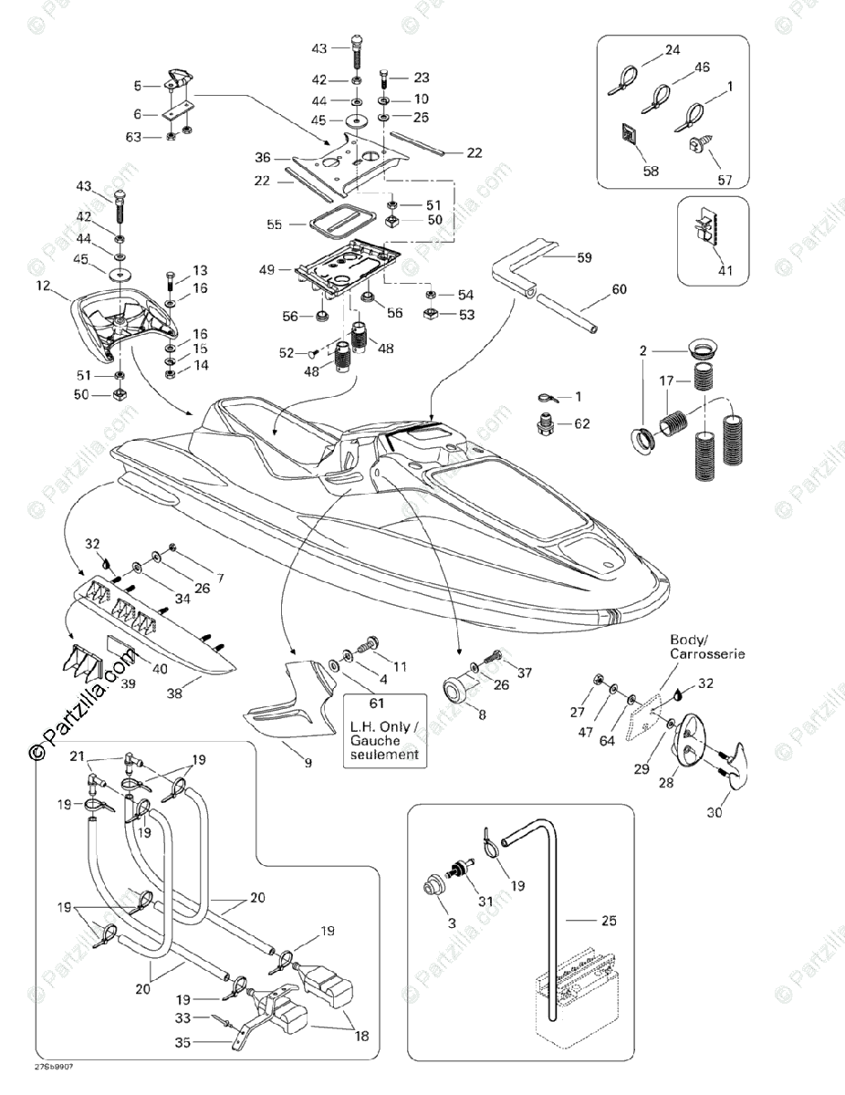 Sea-Doo 1999 GTX RFI, 5886/5887 OEM Parts Diagram for Body 1 