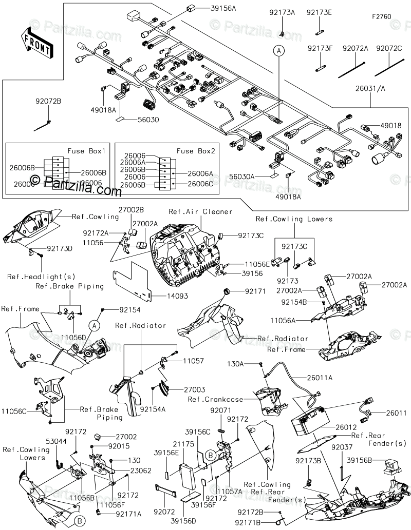 Kawasaki Motorcycle 2018 OEM Parts Diagram for Chassis Electrical 