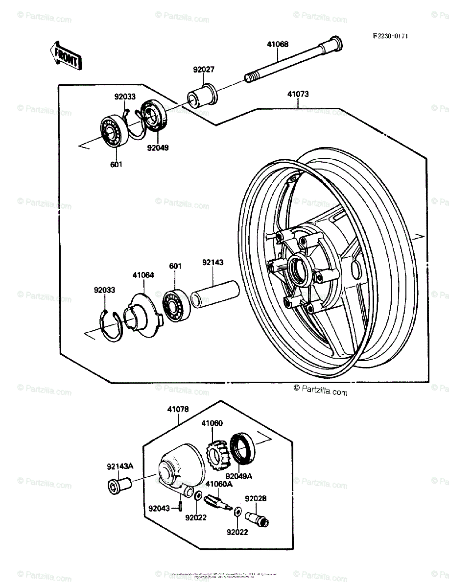 Kawasaki Motorcycle 1988 OEM Parts Diagram for FRONT WHEEL 
