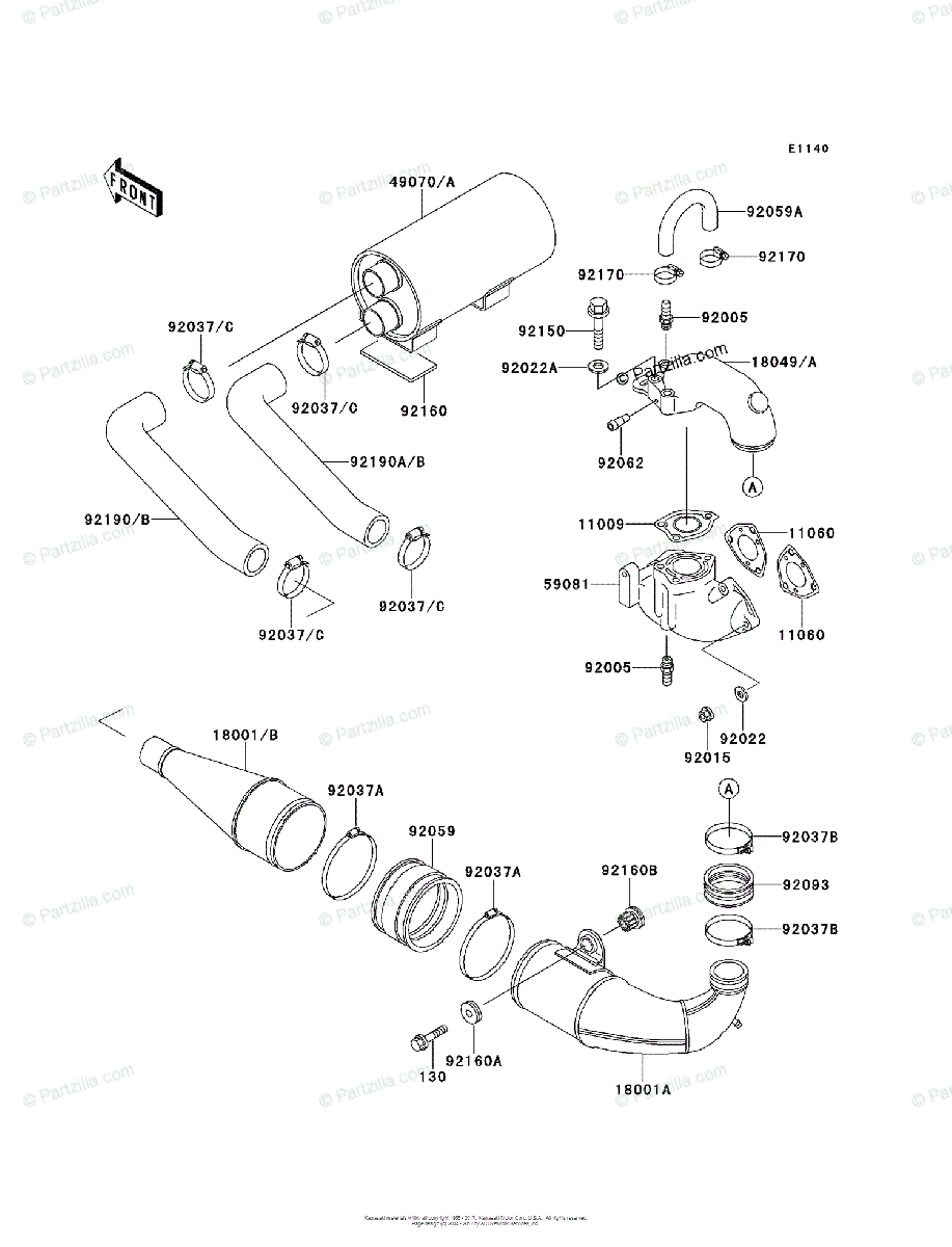 Kawasaki Jet Ski 1994 OEM Parts Diagram for Muffler(s) | Partzilla.com