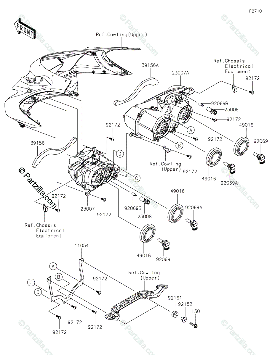 Kawasaki Motorcycle 2022 OEM Parts Diagram for Headlight(s 