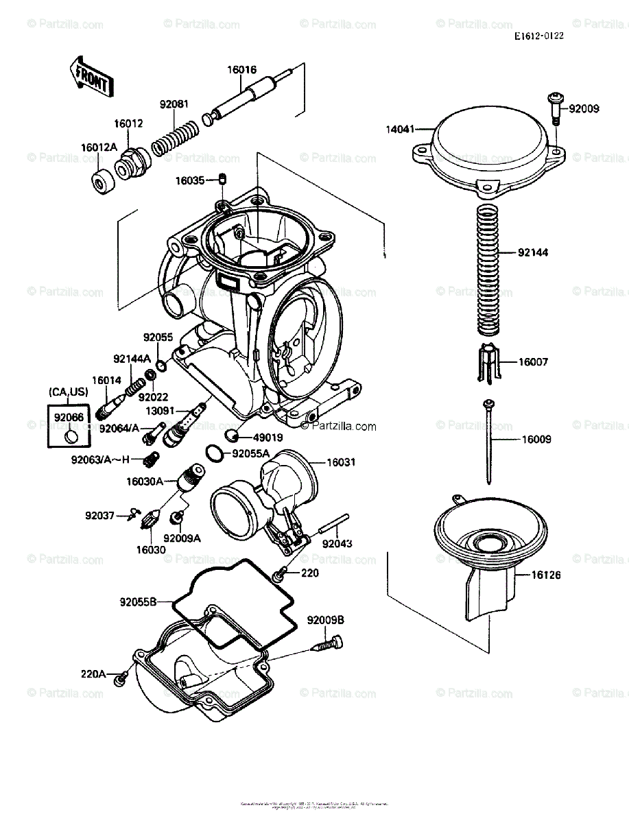 Kawasaki Motorcycle 1988 OEM Parts Diagram for Carburetor, Parts 