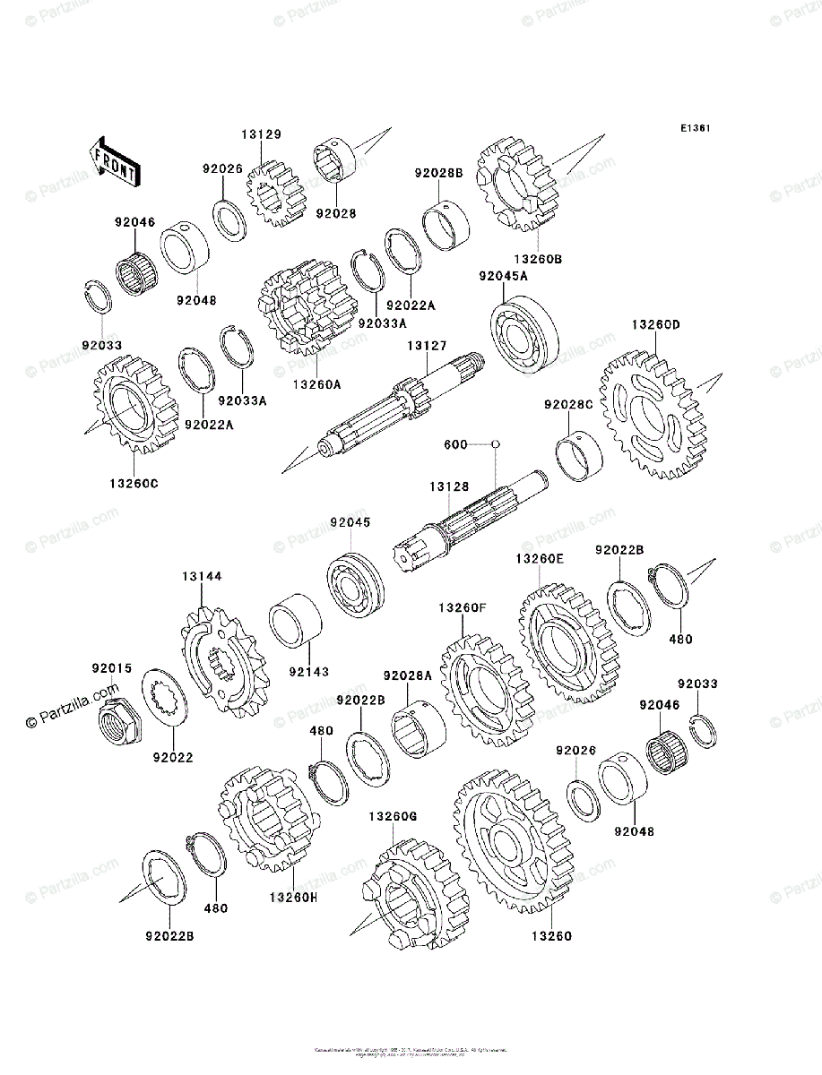 Kawasaki Motorcycle 1990 OEM Parts Diagram for Transmission 