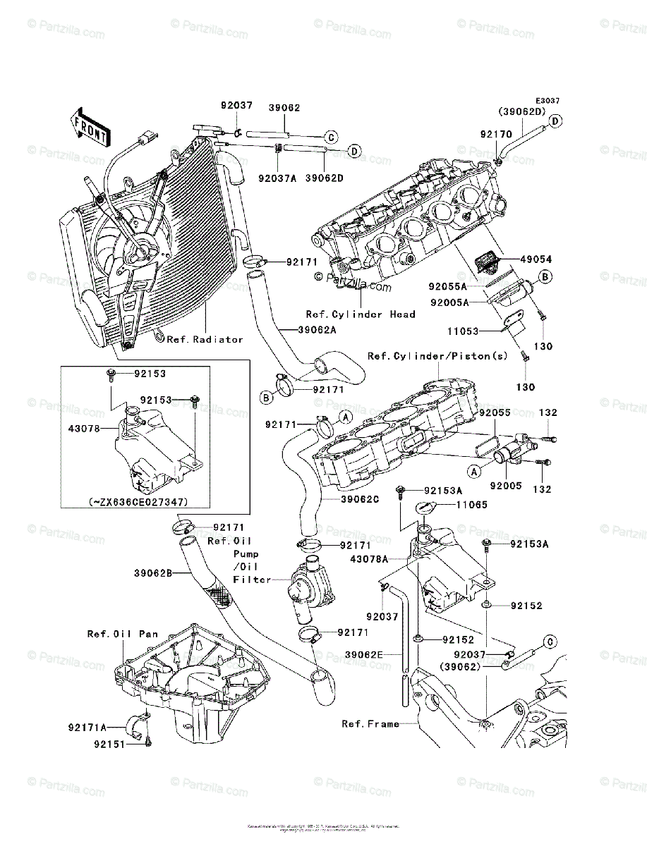 Kawasaki Motorcycle 2006 OEM Parts Diagram for Water Pipe 