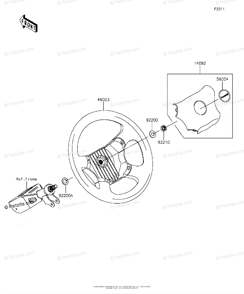 Kawasaki Side by Side 2016 OEM Parts Diagram for Steering Wheel