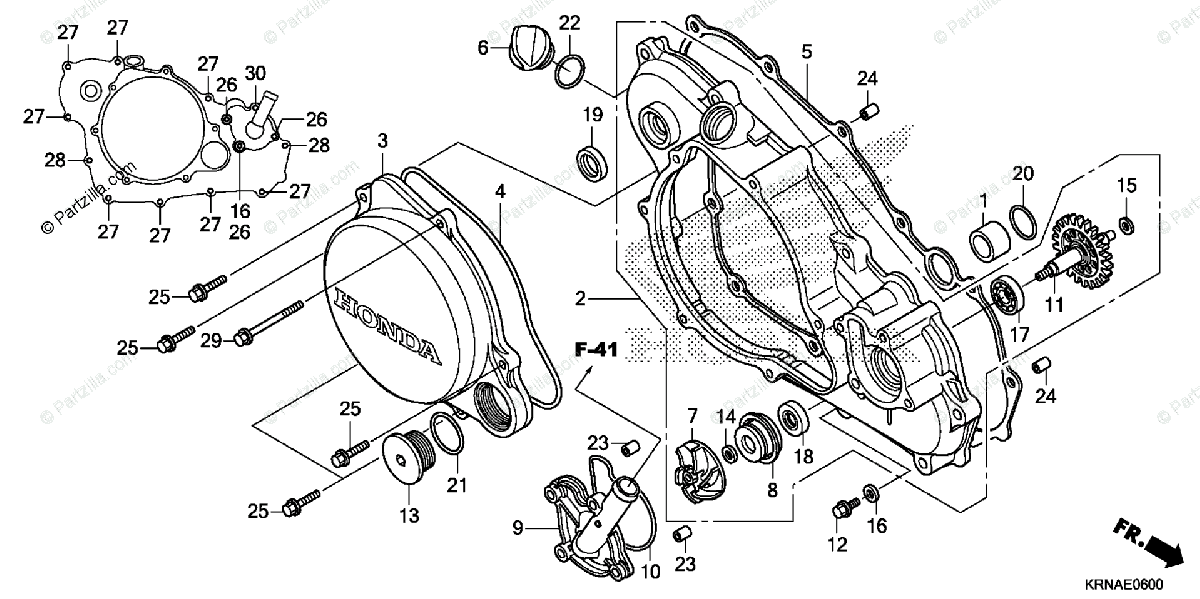 Honda Motorcycle 2010 OEM Parts Diagram for Right Crankcase Cover