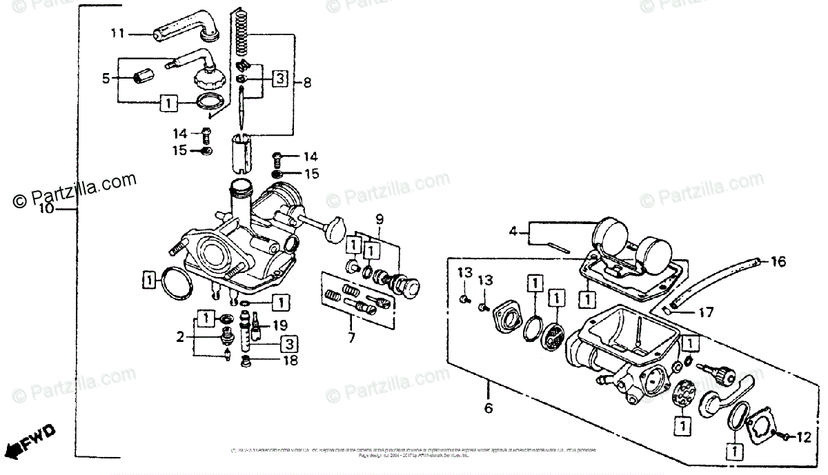 Honda Motorcycle 1976 OEM Parts Diagram for Carburetor K6-77