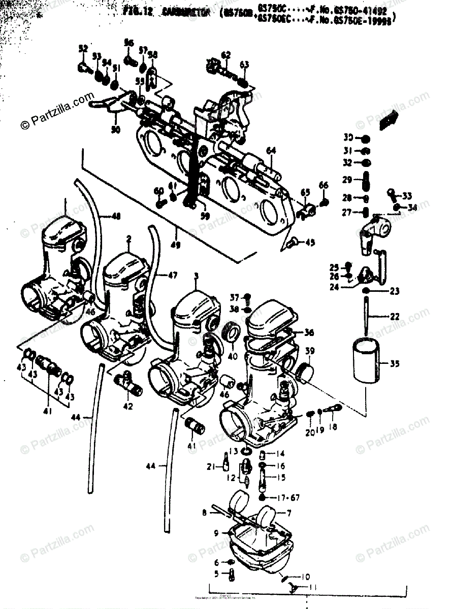 Suzuki Motorcycle 1979 OEM Parts Diagram for CARBURETOR (GS750B. GS750C ...