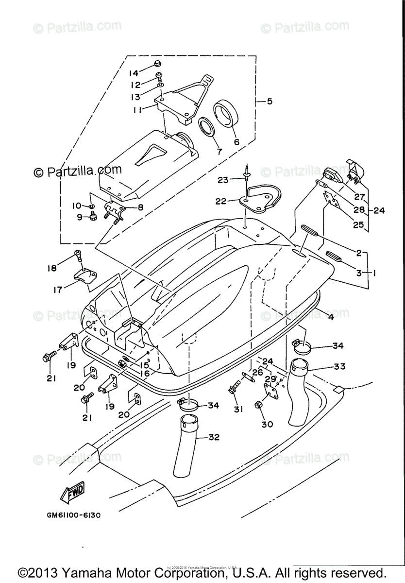 Yamaha Waverunner 1996 OEM Parts Diagram for Engine Hatch 
