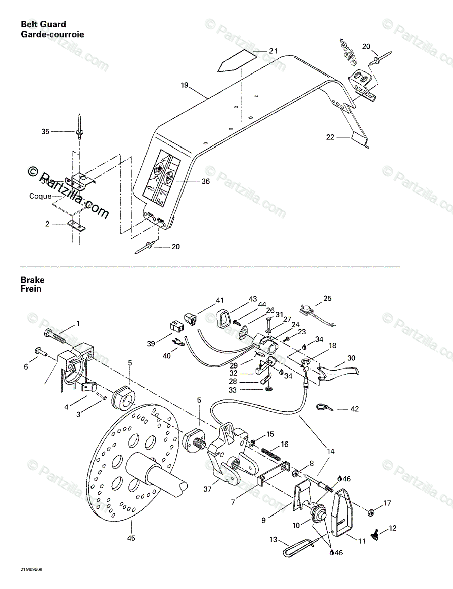 Ski-Doo 1999 SKANDIC 500 OEM Parts Diagram for Mechanic Brake And Belt ...