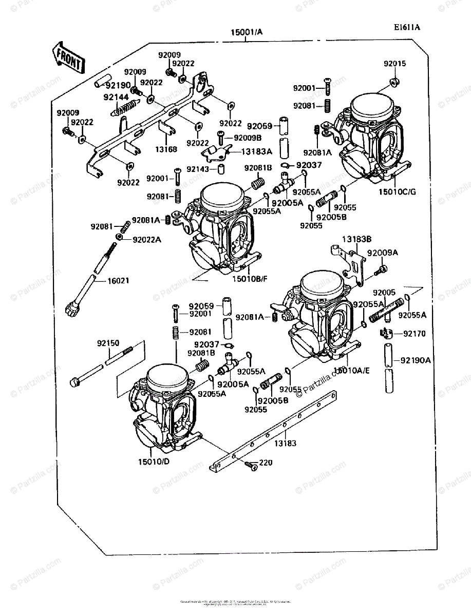 Kawasaki Motorcycle 1992 OEM Parts Diagram for Carburetor 