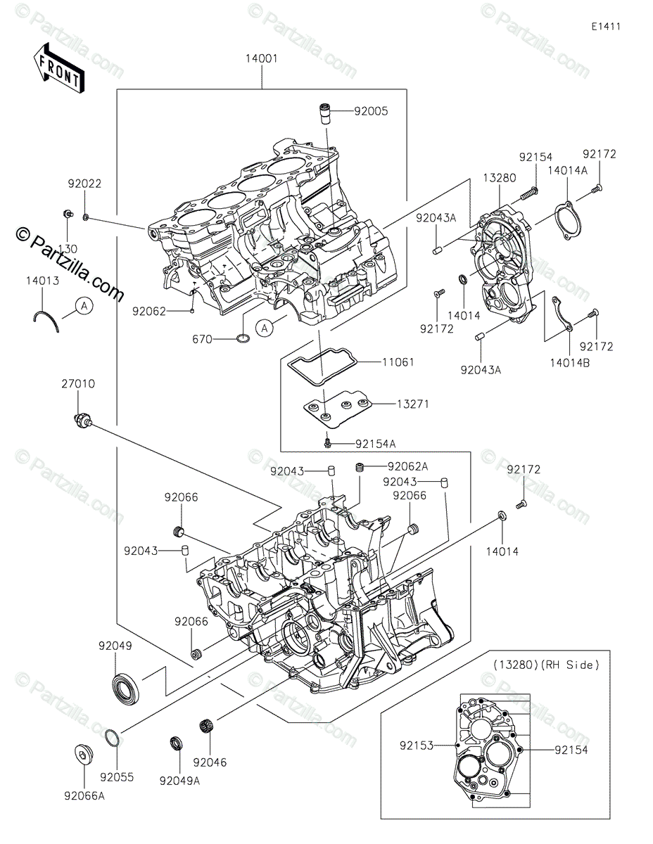 Kawasaki Motorcycle 2022 OEM Parts Diagram for CRANKCASE 