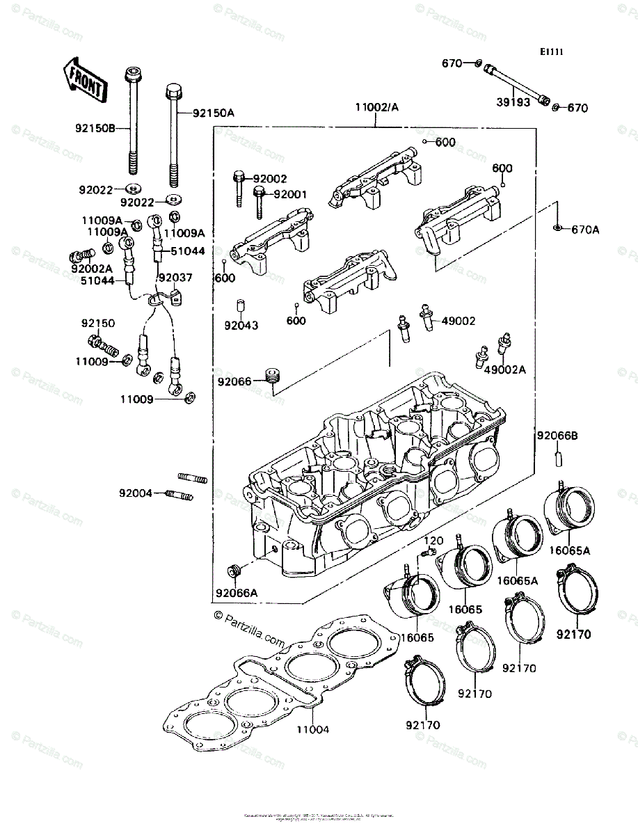 Kawasaki Motorcycle 1989 OEM Parts Diagram for CYLINDER HEAD 