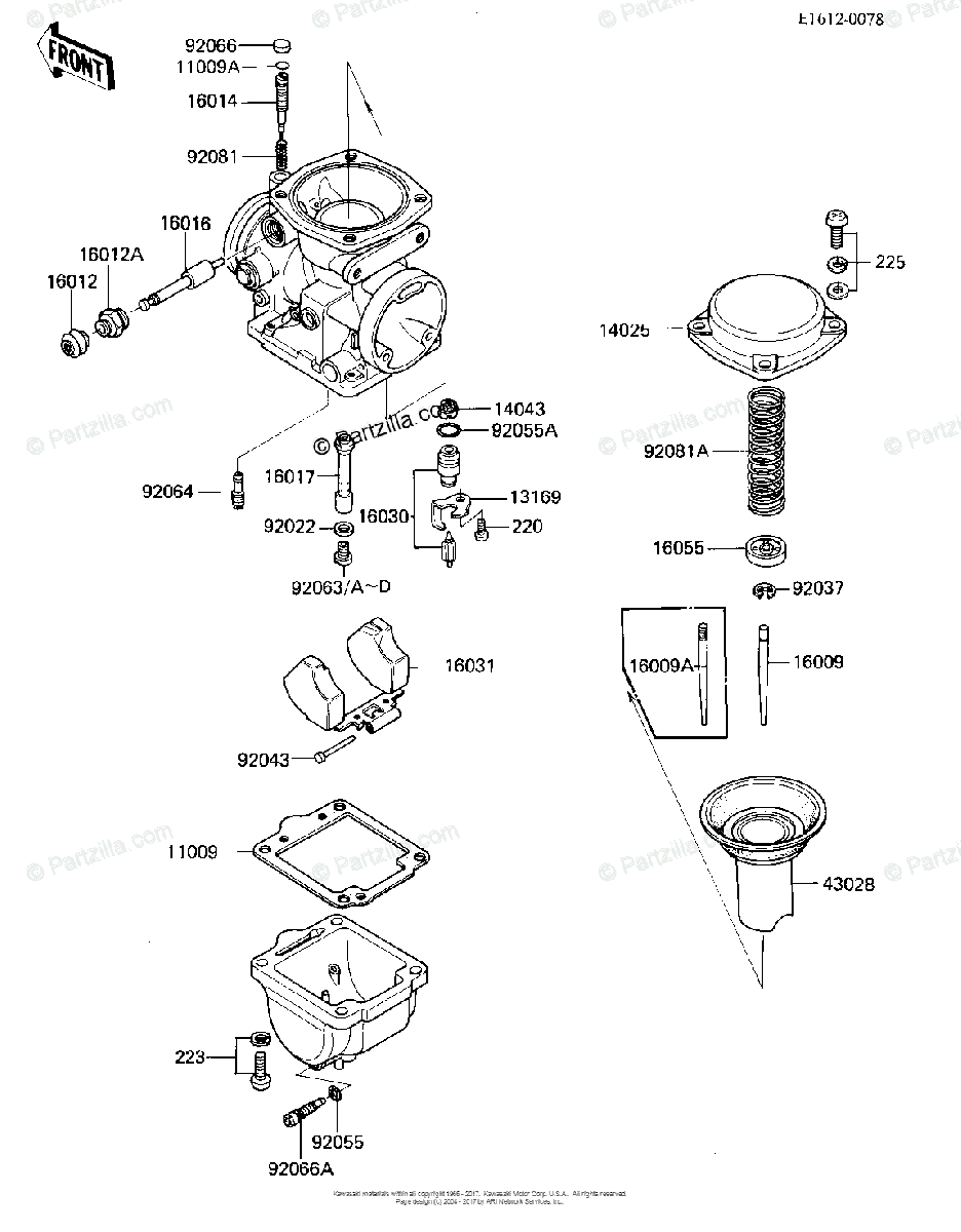 Kawasaki Motorcycle 1985 OEM Parts Diagram for Carburetor, Parts 
