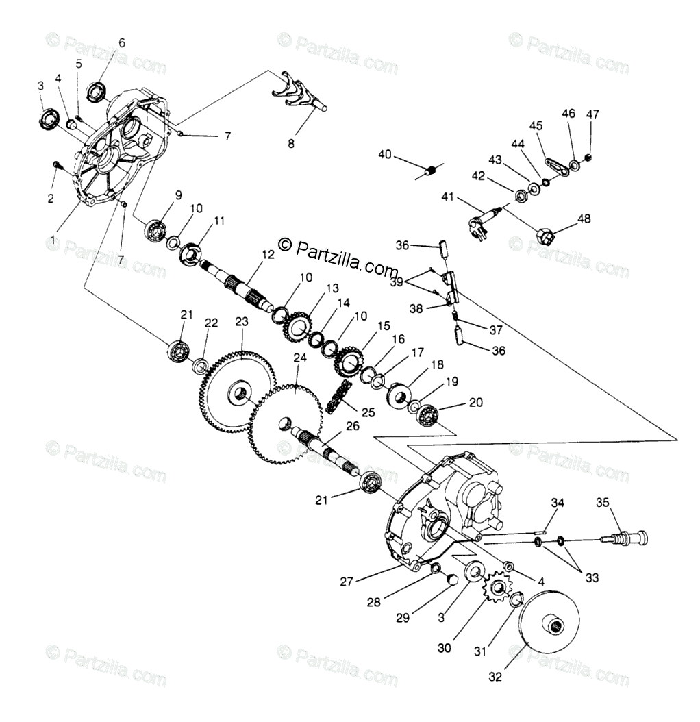Polaris ATV 1994 OEM Parts Diagram for Gearcase Assembly Sport 400L
