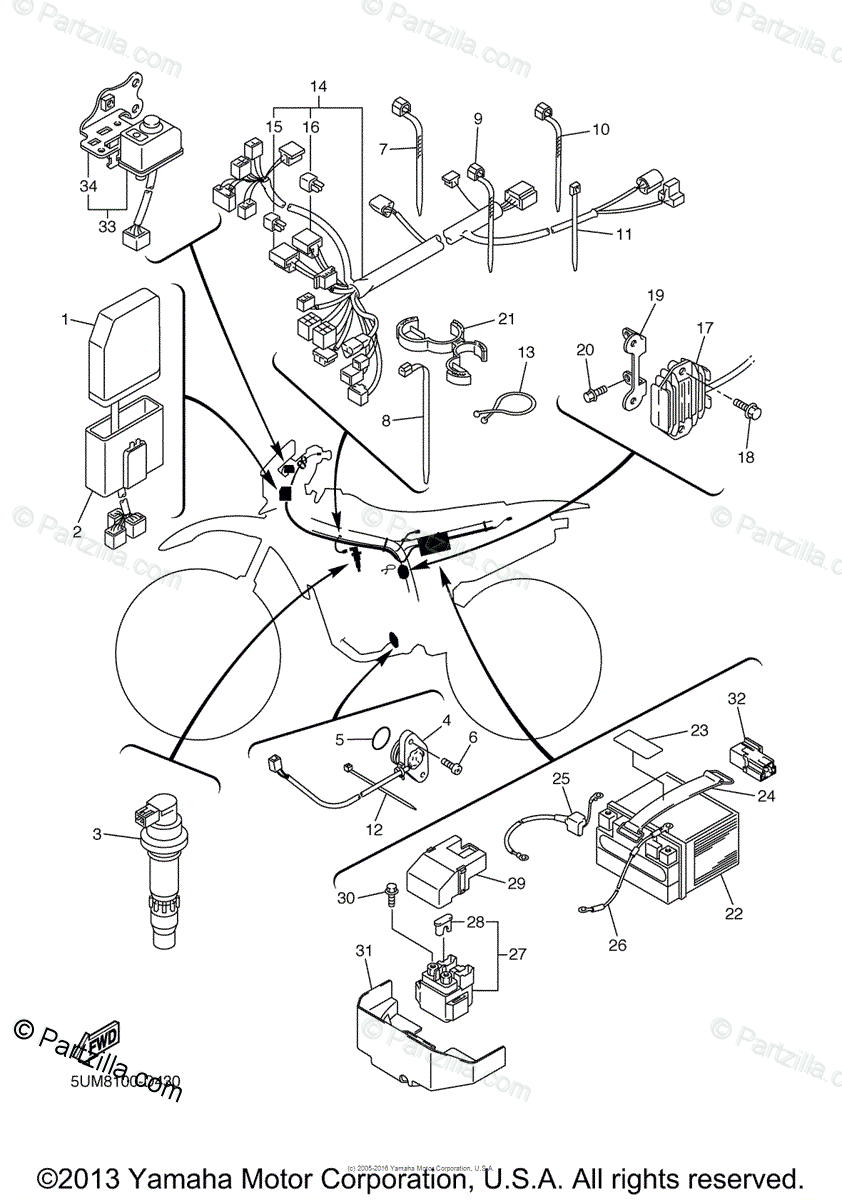 Yamaha Motorcycle 2005 OEM Parts Diagram for Electrical - 1 | Partzilla.com