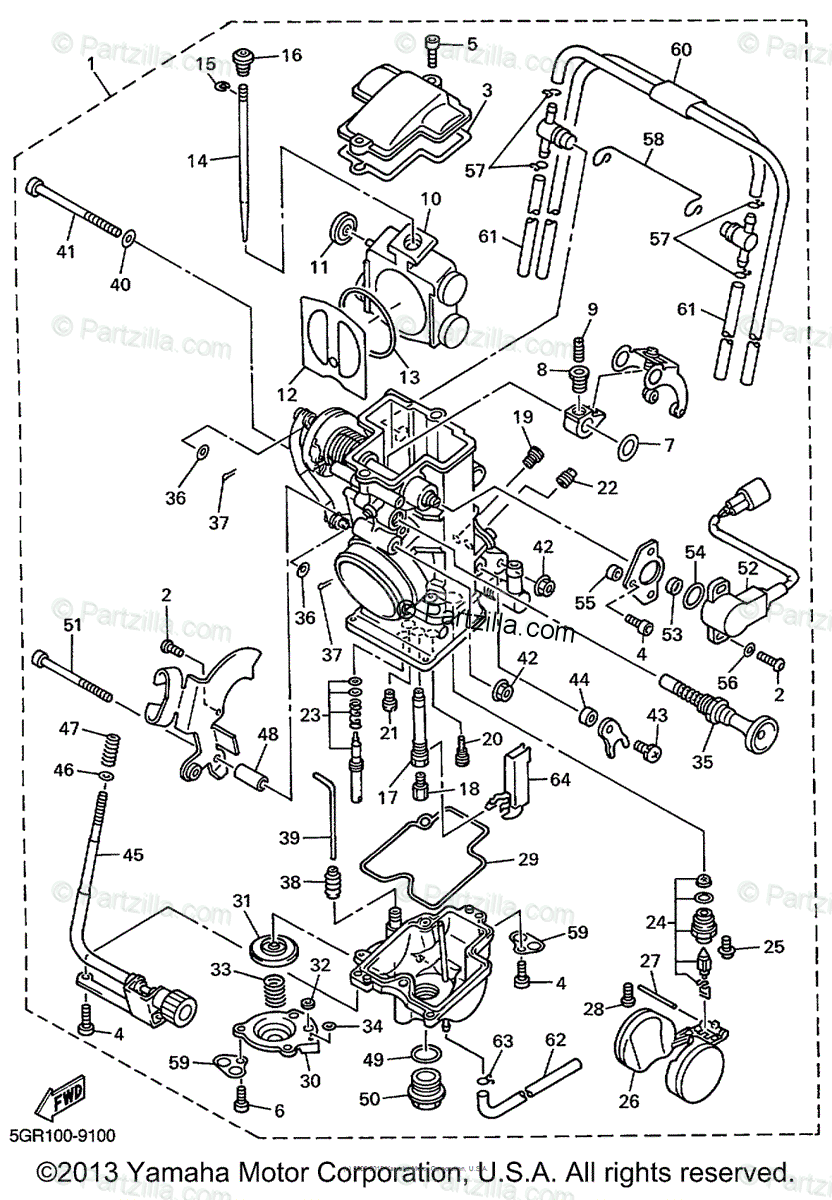 Yamaha Motorcycle 1999 OEM Parts Diagram for CARBURETOR 