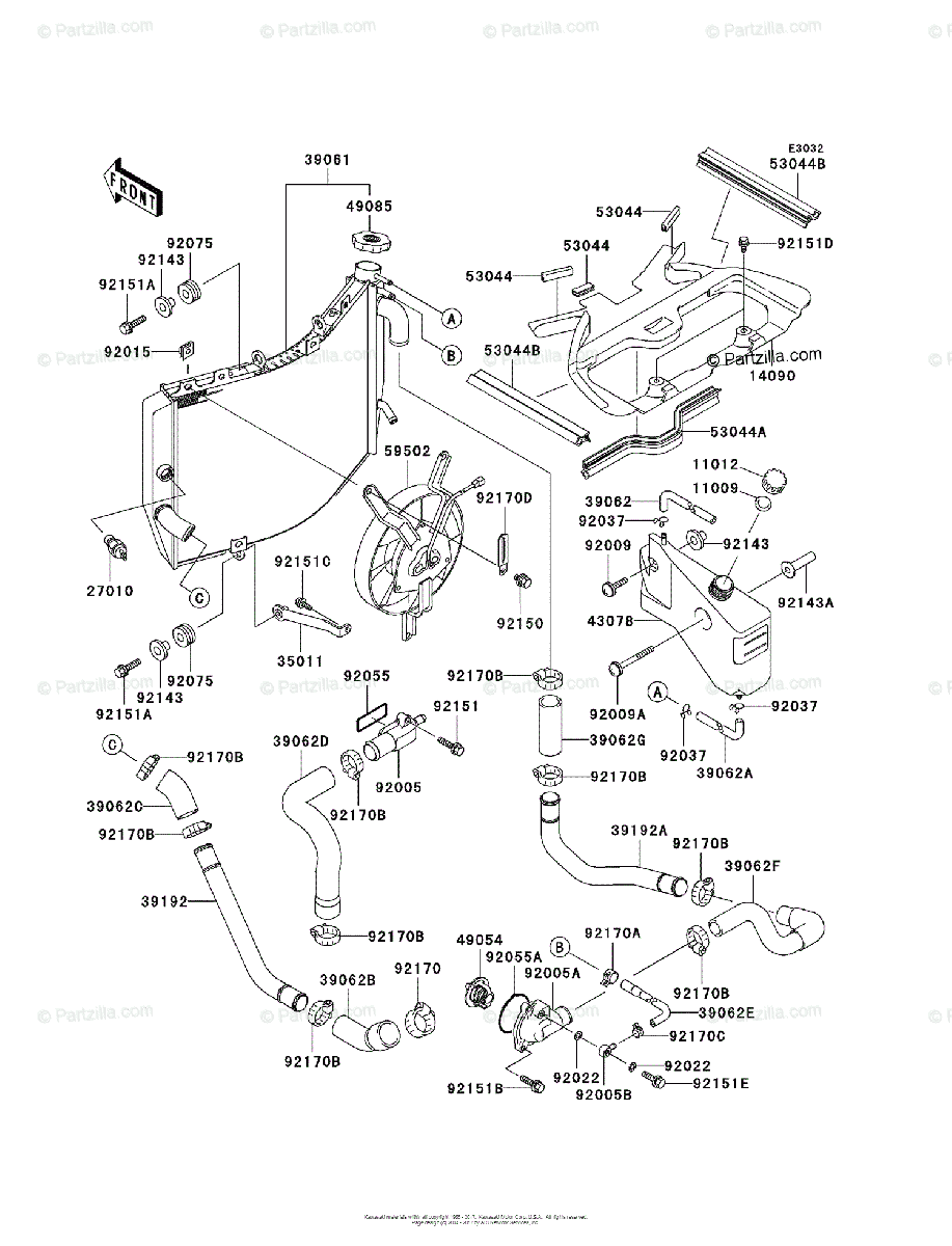 Kawasaki Motorcycle 1999 OEM Parts Diagram for RADIATOR 
