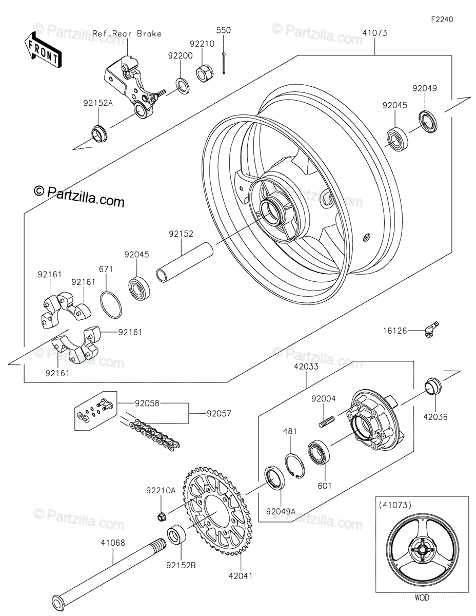 Kawasaki Motorcycle 2022 OEM Parts Diagram for Rear Wheel / Chain 
