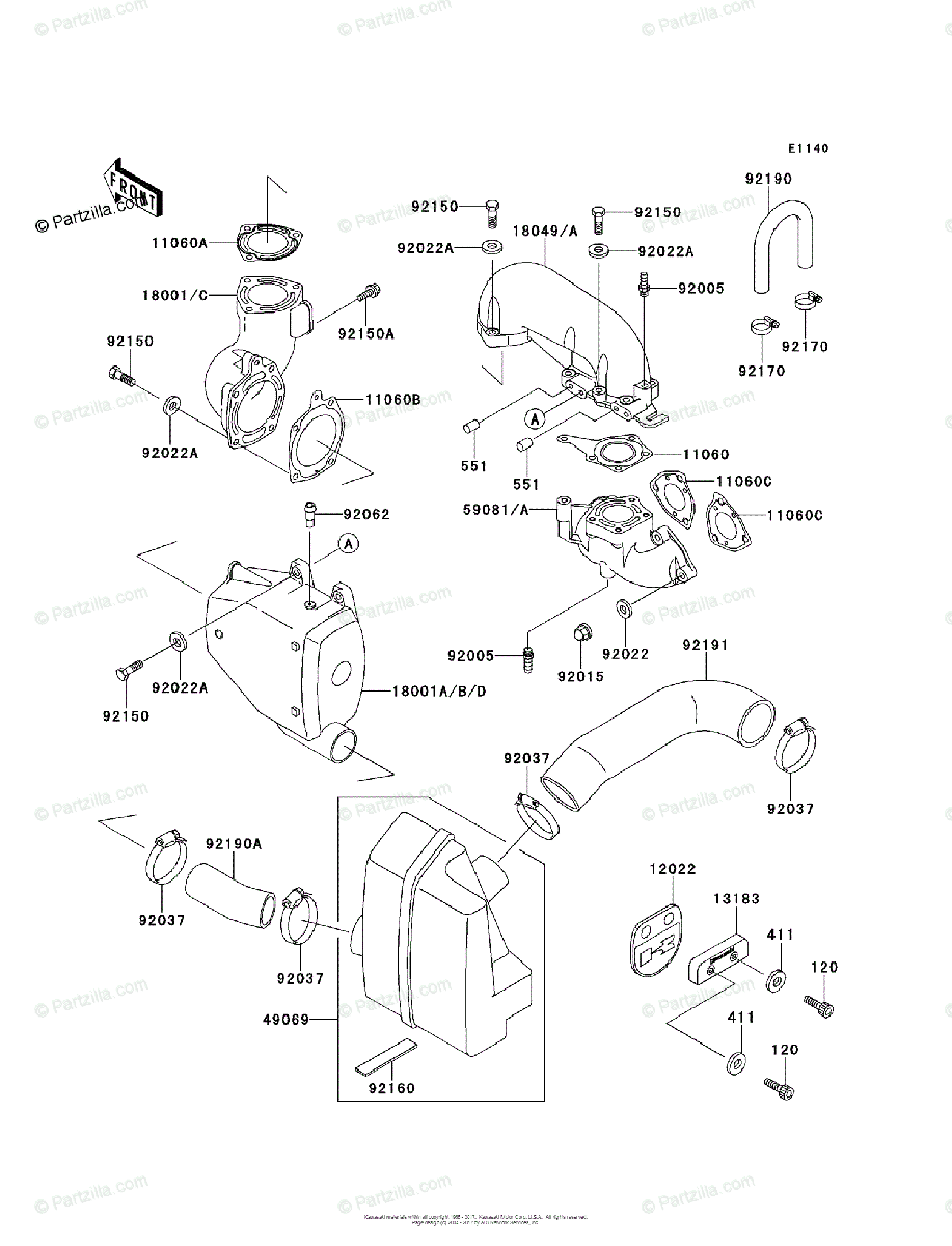 Kawasaki Jet Ski 1995 OEM Parts Diagram for Muffler(s) | Partzilla.com