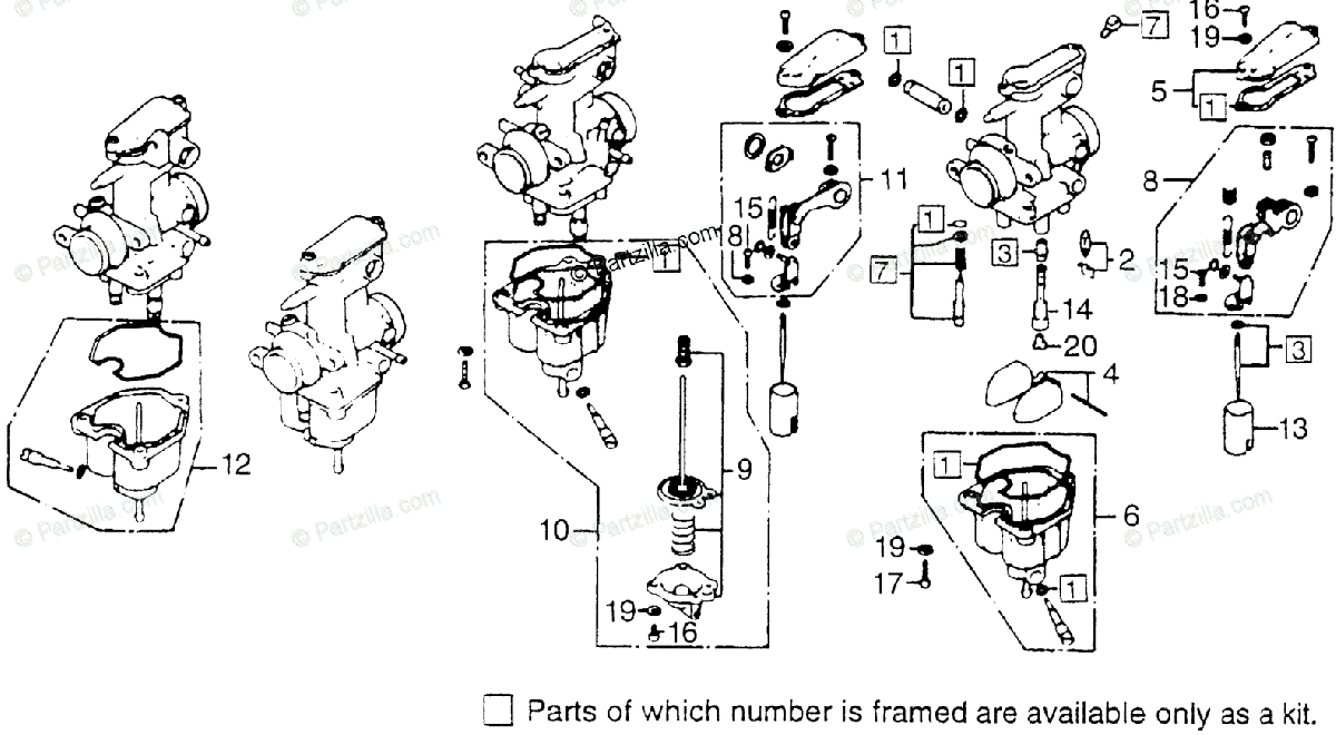Honda Motorcycle 1977 OEM Parts Diagram for Carburetor Components ...