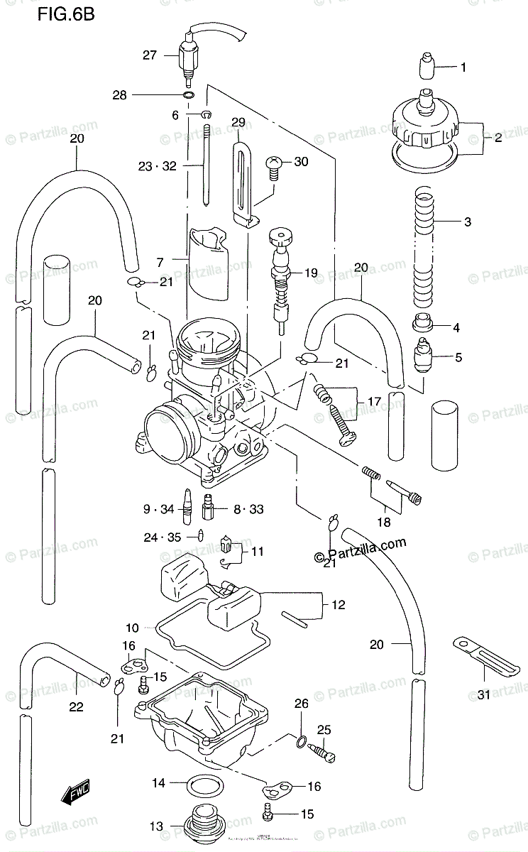 Suzuki Motorcycle 1998 OEM Parts Diagram for CARBURETOR (MODEL W/X/Y