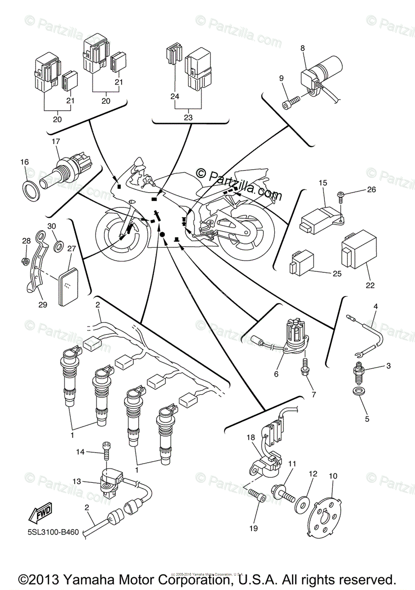Yamaha Motorcycle 2003 OEM Parts Diagram for Electrical - 1 | Partzilla.com