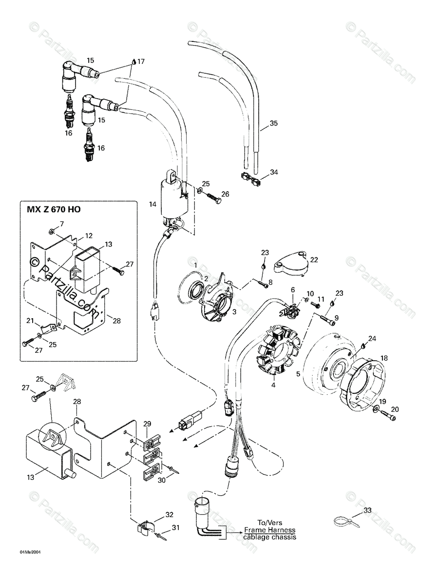 Ski-Doo 1999 MX Z 670 HO OEM Parts Diagram for Magneto 12V 220W 