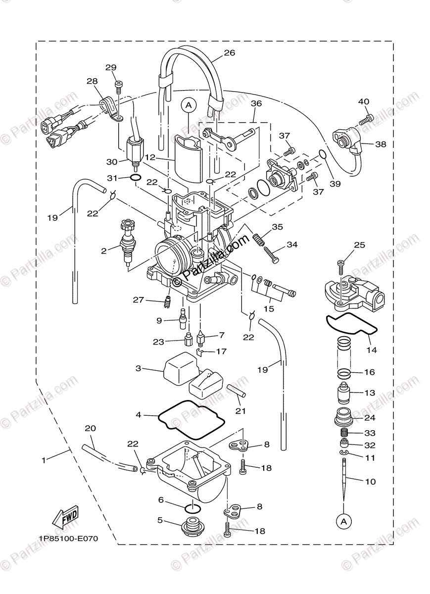 Yamaha Motorcycle 2023 OEM Parts Diagram for CARBURETOR 